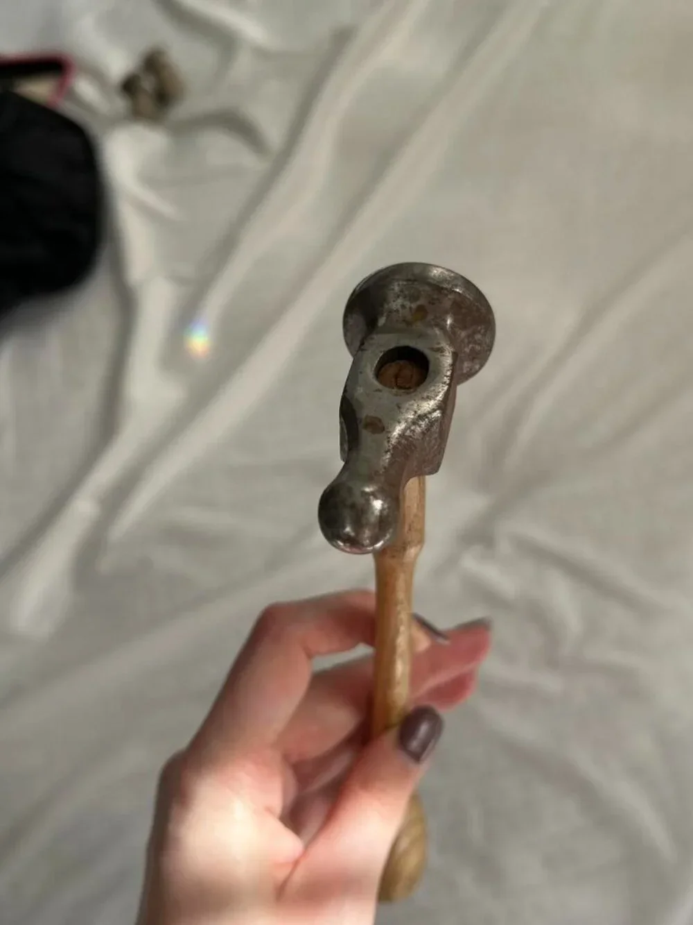 Vintage Small Ball Peen Steel Hammer with Wooden Handle, Possibly Craftsman